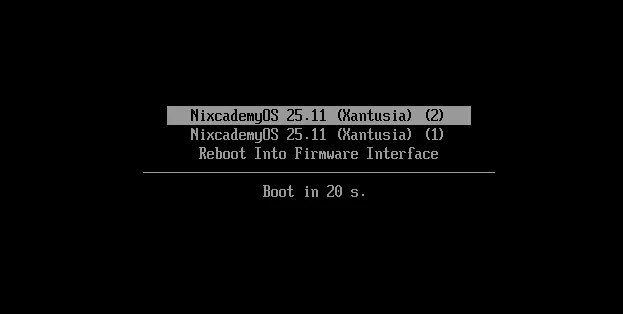 The boot selection with 2 available system versions