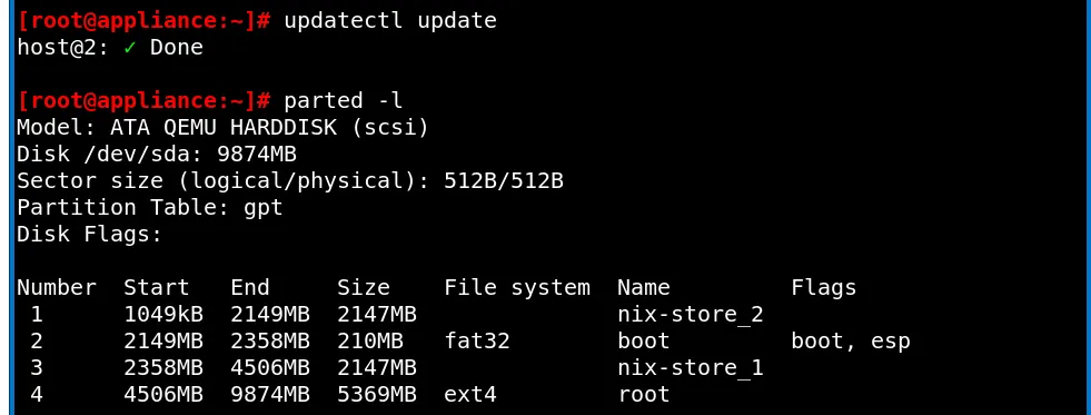 The partition table after the update