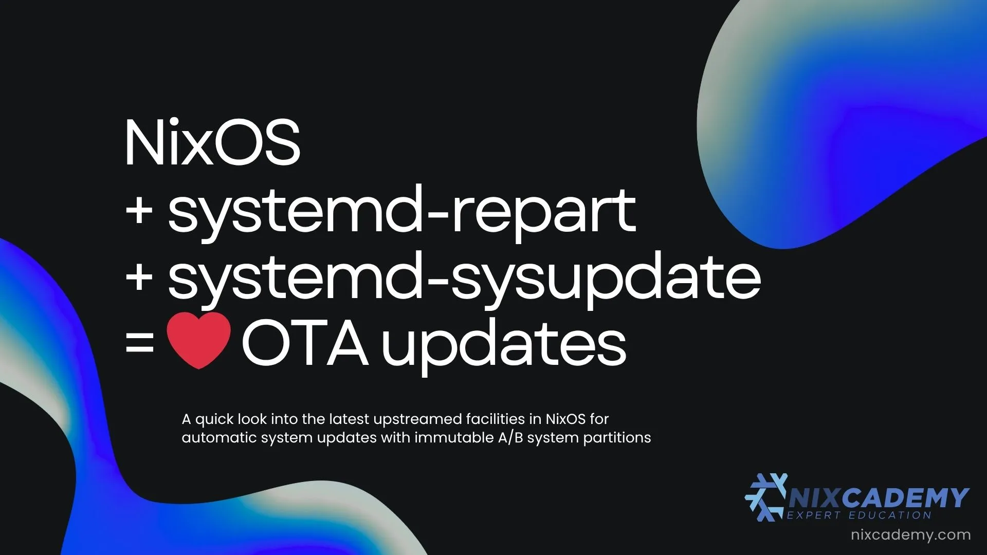 Title Slide of the NixCon 2025 lightning talk about NixOS appliances with systemd-repart and systemd-sysupdate