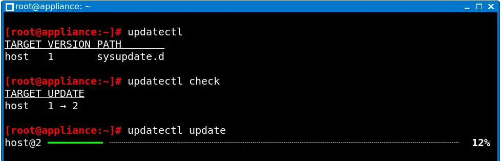The manual updatectl update output