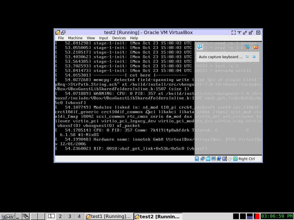 Virtualbox running VMs in the NixOS Integration Test Sandbox