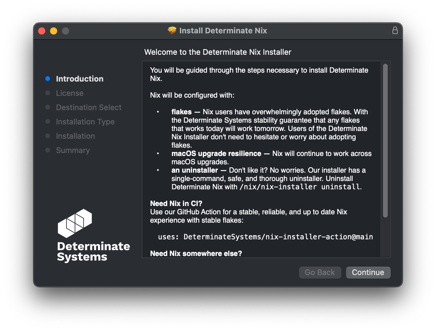 The Determinate Systems Graphical Nix Installer in action